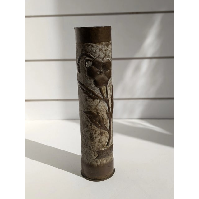 Brown Mid 20th Century WII Trench Art Floral Shell Vase For Sale - Image 8 of 10
