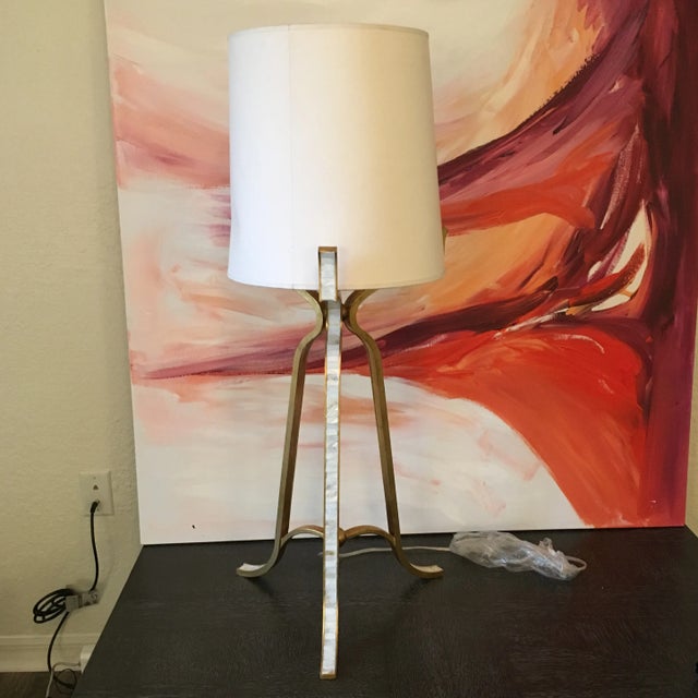 Harp and shade not included One of a kind prototype for Gabby has Mother of Pearl inlay on the 3 legs. Never been used and...