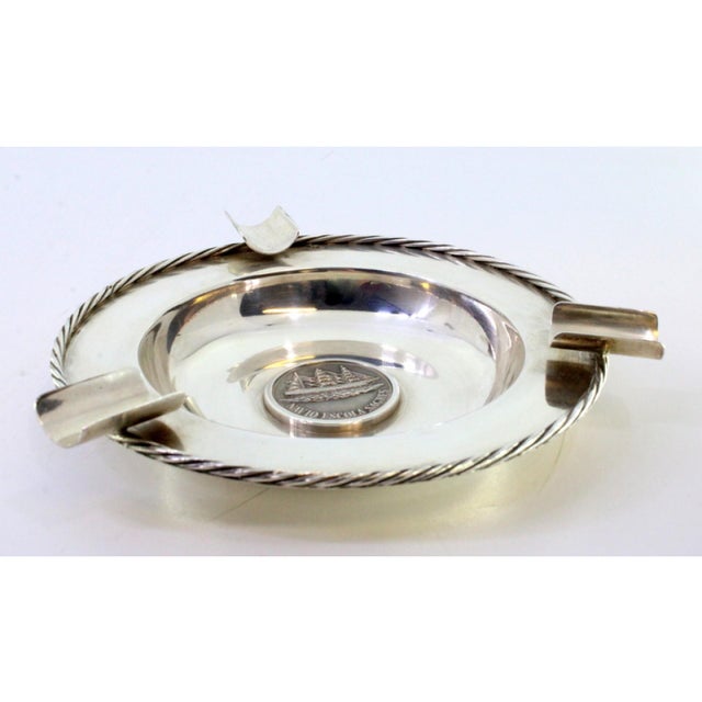 Silver Ashtray with Cord-Shaped Surrounding Frieze, Cigarette Holders and Central Sagres Training Ship Relief For Sale - Image 6 of 8