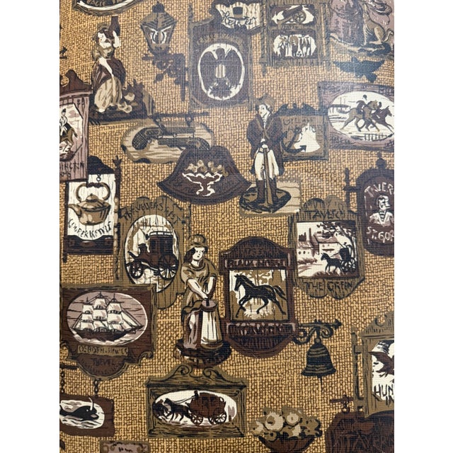 1990s Vintage MCM Babcock Phillips Colonial Tavern Print Vinyl Footstool For Sale - Image 5 of 5