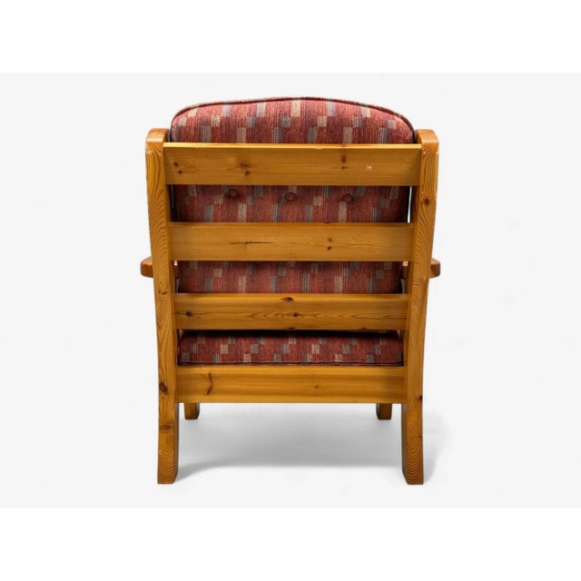 Swedish Modern, Pine, Red Fabric, Brutalist Lounge Chairs, Sweden, 1950s For Sale - Image 12 of 12