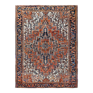 Vintage Persian Carpet Handmade Heriz Wool Oriental Rug, Rust, 7'7" X 10'2"