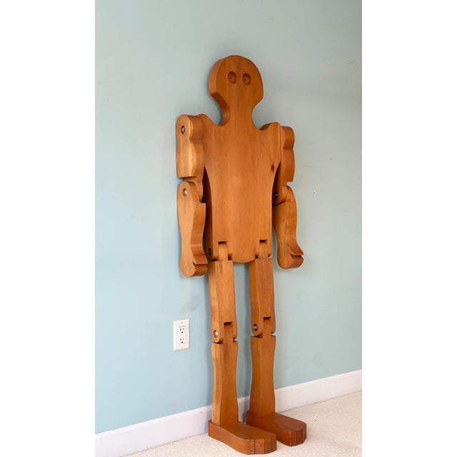 1950s Mid-Century American Folk Art Wood Articulated Man Figure For Sale - Image 5 of 9