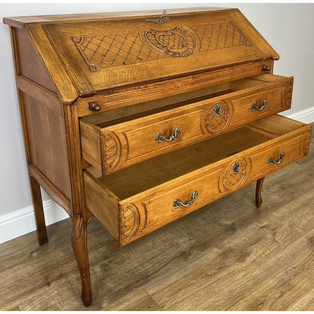 Vintage French Louis Style Oak Secretaire For Sale - Image 10 of 13