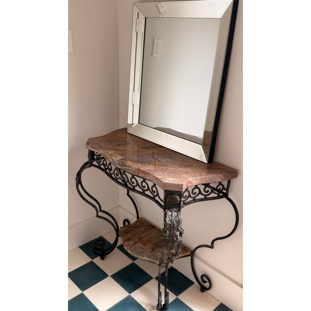 1980s Louis XVI Style Cast Metal Console Table With Breccia Marble Top For Sale In Charleston - Image 6 of 9
