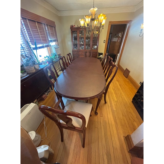 Ethan Allen Solid Wood Dining Set – Oval Extension Table With 8 Chairs & Custom Table Pads For Sale - Image 17 of 18