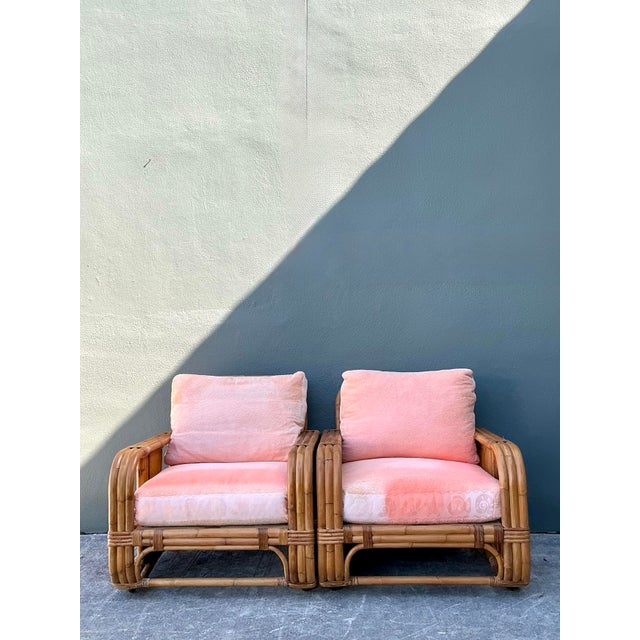 Tan Vintage Bielecky Brothers Rattan and Terry Cloth Lounge Chairs - A Pair For Sale - Image 8 of 12