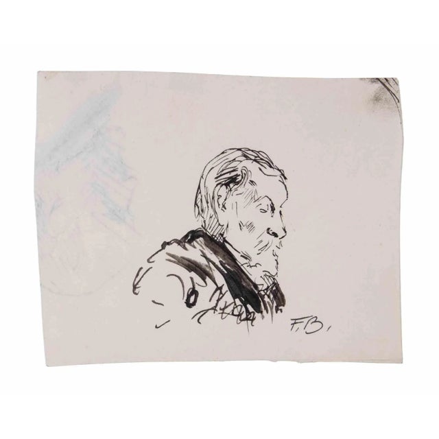 Portrait is an original China Ink Drawing realized by Félix Barrias. Good condition, included a cream colored cardboard...