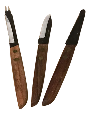 1960s Japanese 3 Knife Set Utility Cutlery Rosewood & Stainless Steel
