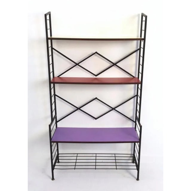 Black Vintage Varnished Iron Shelf in Wood and Colored Formica, Italy, 1960s For Sale - Image 8 of 8