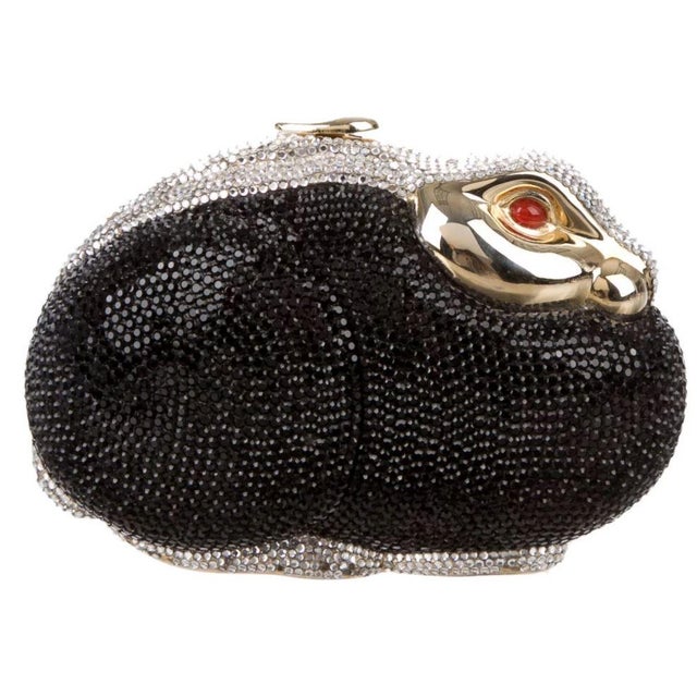 Contemporary 1990s Judith Leiber Rabbit Crystal Black Bag Bunny Minaudière Evening Vintage For Sale - Image 3 of 7