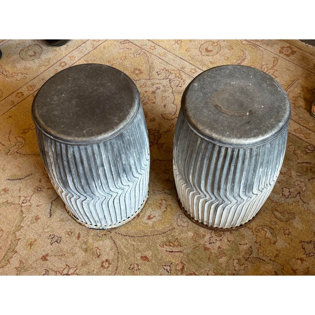 Late 20th Century Vintage Metal Garden Stools, A Pair For Sale In Boston - Image 6 of 7