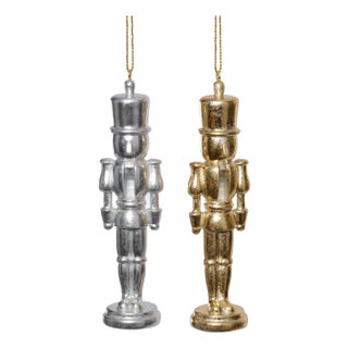 Hartwin Metallic Nutcracker Holiday Ornaments in Silver & Gold, Set of 6 For Sale