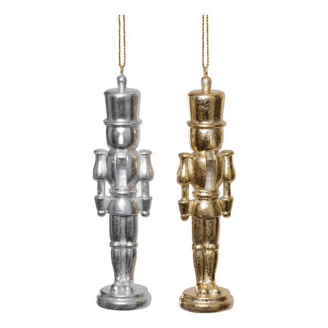 Hartwin Metallic Nutcracker Holiday Ornaments in Silver & Gold, Set of 6 For Sale
