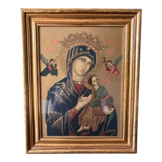 Early 20th Century Decorative Gilded Framed With Lithographic Gold Print of the Our Lady of Perpetual Help Icon For Sale