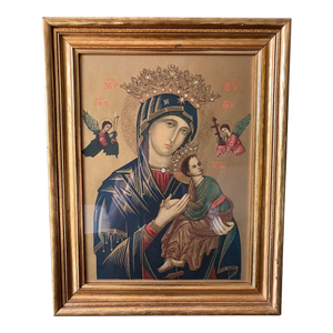 Early 20th Century Decorative Gilded Framed With Lithographic Gold Print of the Our Lady of Perpetual Help Icon