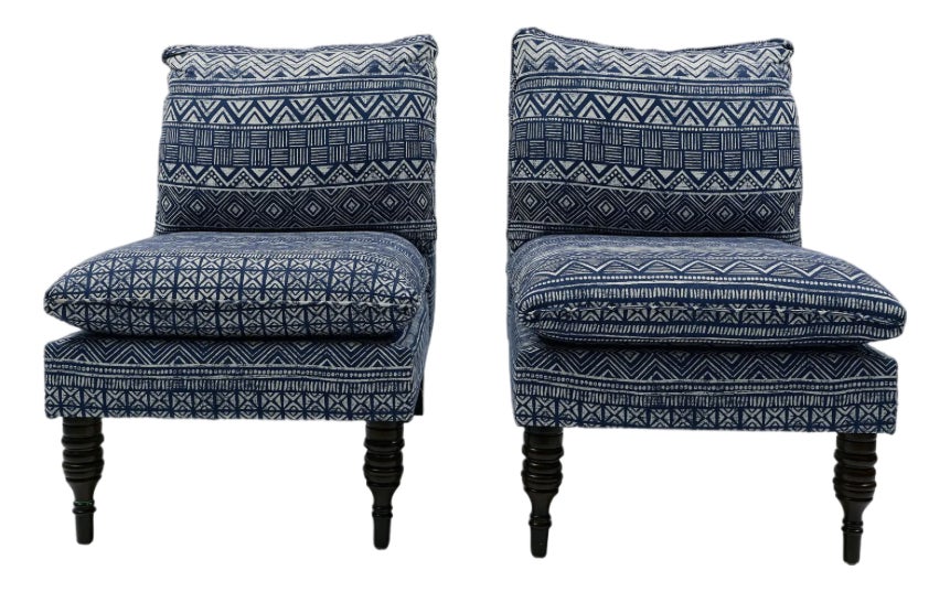 Kathy Hilton's Personal Collection- Blue and White Armless Indoor/Outdoor Chair
