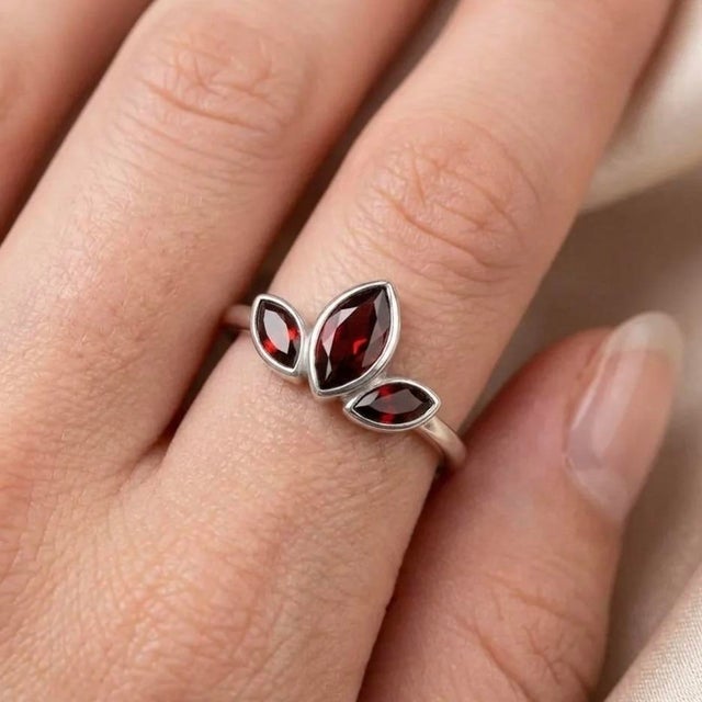 Garnet Lotus Ring – Marquise Cut Natural Garnet • January Birthstone • Dainty Gold or Silver Ring Illuminate your style...