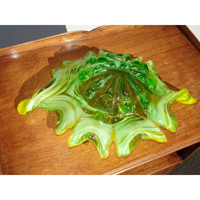 Vintage Murano Style Lime Green Art Glass Bowl ~ Serving Tray For Sale - Image 14 of 14