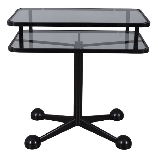 Vintage Trolley Table in Black Metal and Glass from Allegri For Sale