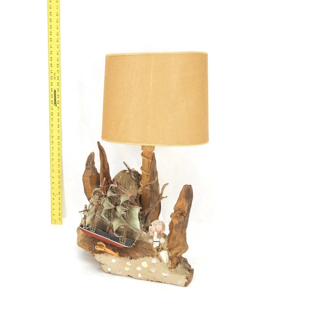1970s Sea Naval Shells Theme Decorated Driftwood Base Table Lamp Mid-Century Modern For Sale - Image 5 of 12