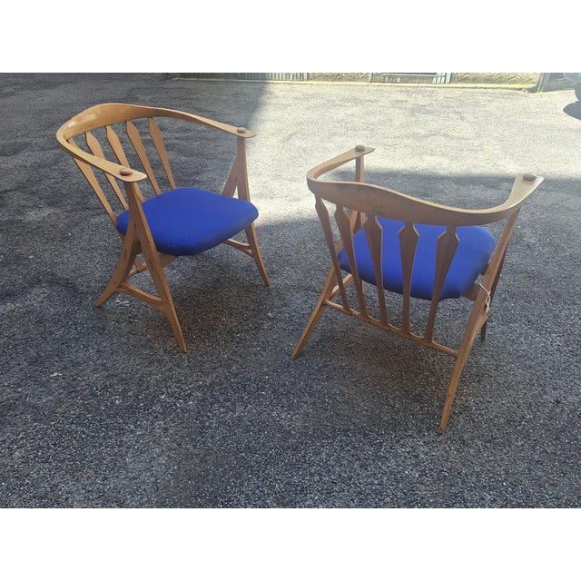 Wood Sun Feather Armchairs in Light Wood with Blue Seat by Sonna Rosen for Nassjo Stolfabrik, Set of 2 For Sale - Image 7 of 8