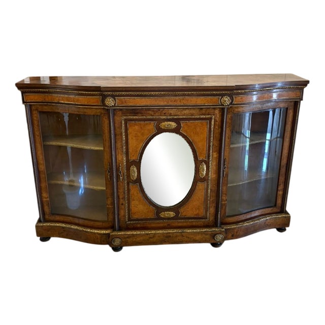 Antique Victorian Burr Walnut Ormolu Mounted Credenza, 1860s For Sale