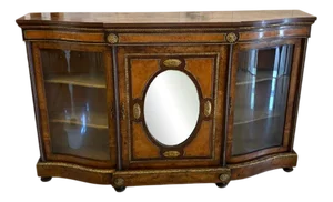 Antique Victorian Burr Walnut Ormolu Mounted Credenza, 1860s