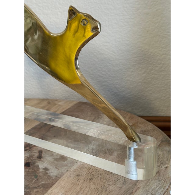 Early 20th Century Werkstätte Stretching Brass Cat on Clear Plinth Hagenauer Style For Sale - Image 14 of 17