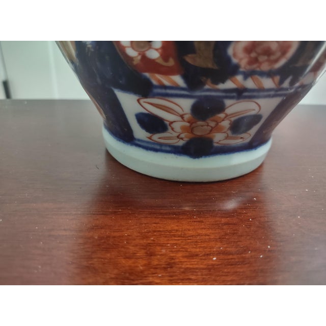 Japanese 1920s Japanese Imari Style Porcelain Covered Ginger Jar Temple Jar Cherry Blossom Cobalt Blue Iron Red Gold For Sale - Image 3 of 12
