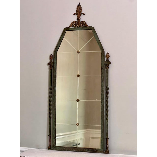 1920s Oscar Bach Attributed Iron Console and Beveled Mirror Set With Marble Top For Sale - Image 12 of 17