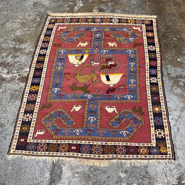 3ft 11in × 5ft 3in Azerbaijani Kilim Area Rug For Sale - Image 4 of 12