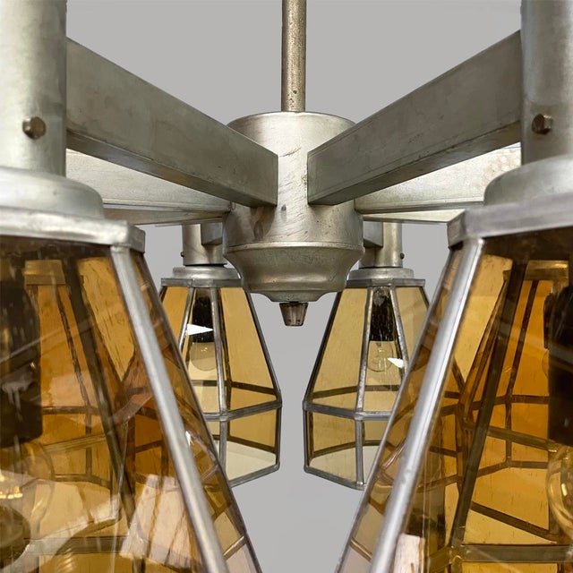 German Art Deco Chandelier in Yellow Glass and Metal, 1930s For Sale - Image 12 of 18