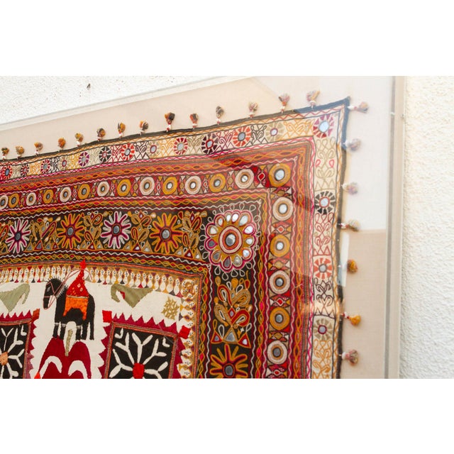 Red 68" Tall Vintage Gujarati Framed Tapestry For Sale - Image 8 of 10