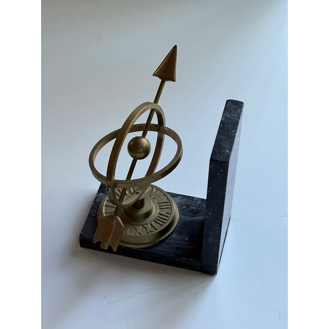 English Vintage Brass & Marble Armillary Sphere Sundial Bookend For Sale - Image 3 of 4