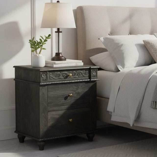 Dimensions: 28" W X 18" D X 30" H Features: • 100% solid wood nightstand • Entirely handmade by expert artisans • Mango...