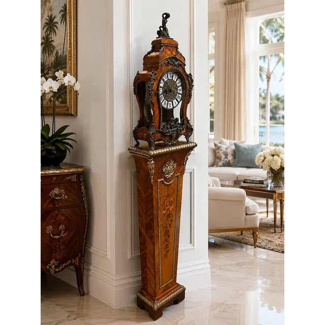 Brown 1950s French Louis XVI Style Pedestal Marquetry Inlay For Sale - Image 8 of 8