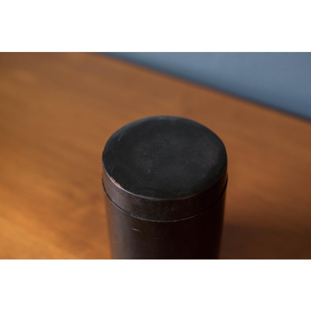 Vintage Black Leather Organizing Cylinder Storage Container Bins, Italy 1970's For Sale In Monterey, CA - Image 6 of 12
