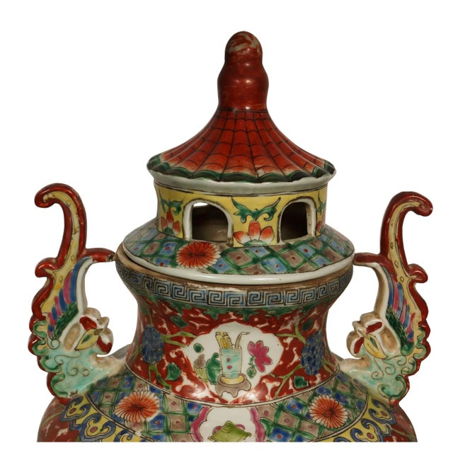 Early 20th Century Vintage Chinese Famille-Rose Porcelain Incense Burner For Sale - Image 10 of 13
