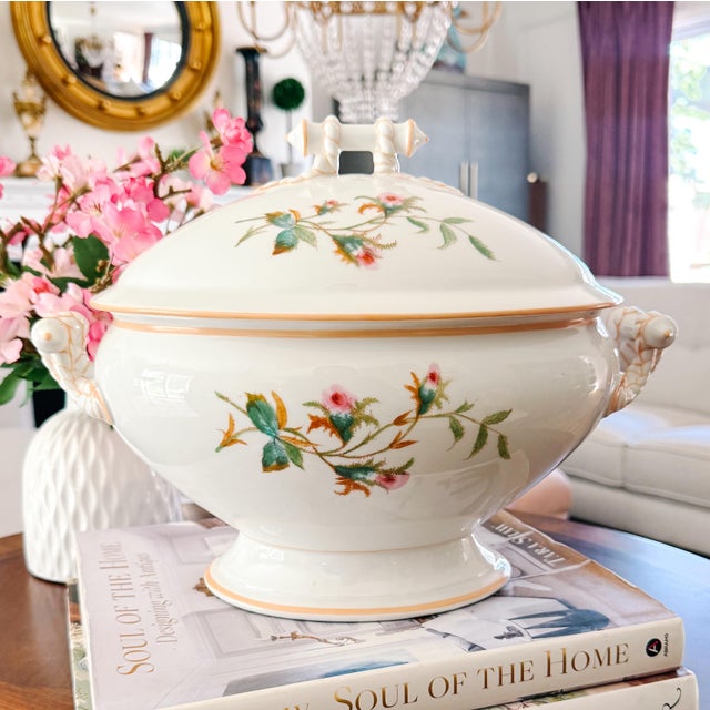 Antique Haviland Limoges Porcelain Soup Tureen With Lid, Schleiger Rose Pattern For Sale - Image 10 of 10