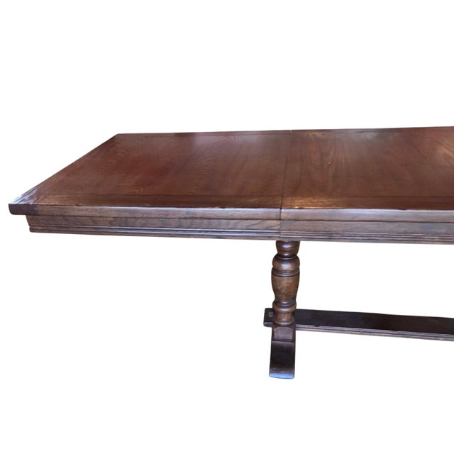 Brown 1970s Ethan Allen Jacobean Charter Oak Dining Room Table Gothic Spanish Regency For Sale - Image 8 of 18