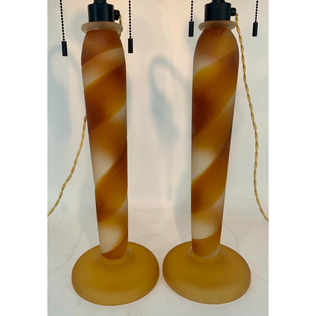 Amber Pair of John Hutton, Donghia, Venetian Glass Lamps For Sale - Image 8 of 12