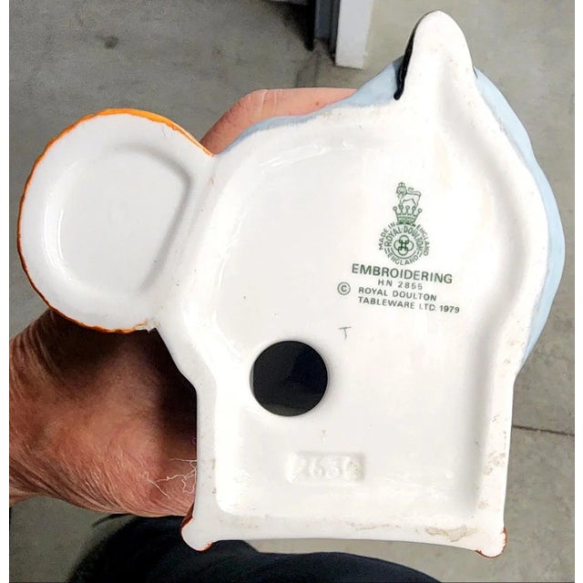 Royal Doulton English "Embroidering" Fine Porcelain Figurine For Sale - Image 11 of 13