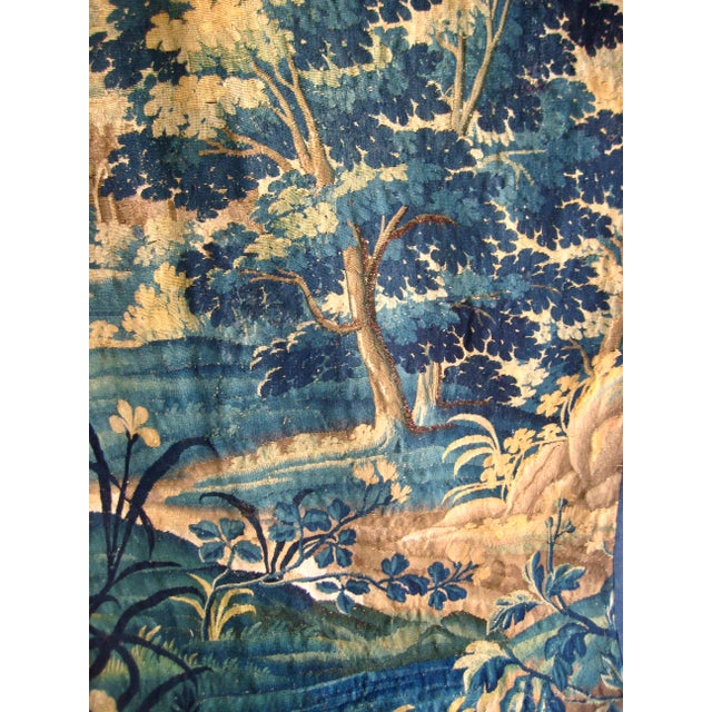 Textile French Aubusson Verdure Country Side With a Lake and Castle 18 Century For Sale - Image 7 of 17