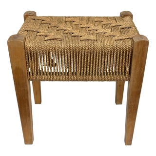 Vintage Woven Rope Seat Wood Stool For Sale