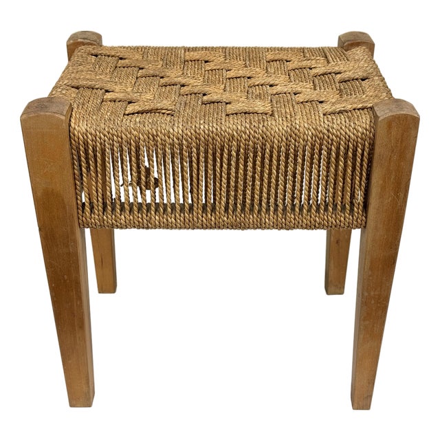 Vintage Woven Rope Seat Wood Stool For Sale