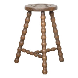 1950s Tall French Wood Tripod Stool For Sale