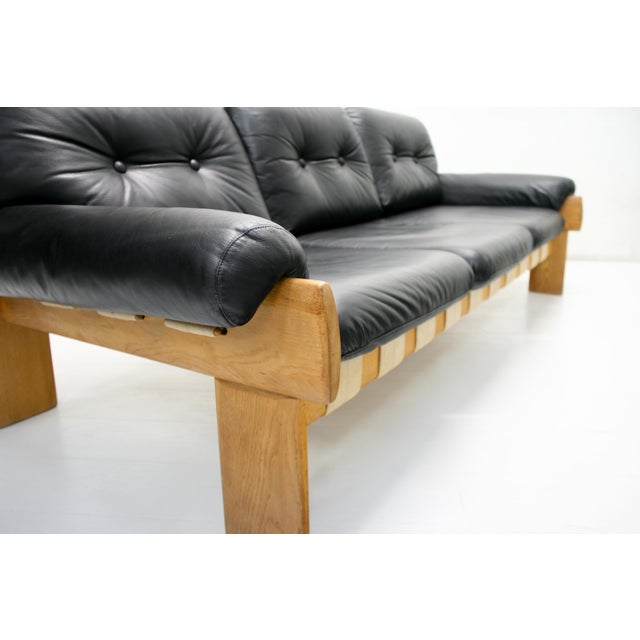 Oak and Leather Africa Sofa by Esko Pajamies for Asko Oy, 1970s For Sale - Image 6 of 9