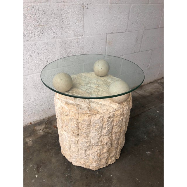 Postmodern Natural Mactan Stone Pedestal Accent Table. Chairish