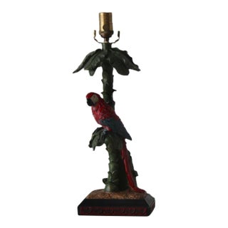 Vintage Mid Century Modern Hand-Painted Parrot Table Lamp For Sale